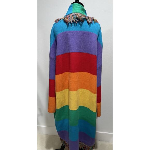 Dressed in LALA Luxe Fringe Blanket Cardigan in Chasing Rainbows Size S/M - Picture 8 of 9